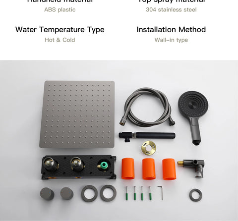 AITANA Minimalist Gun Grey Brass Ceiling Shower System Hidden Embedded Dual Handle Cold and Hot Water 2-Function Bathroom Mixer