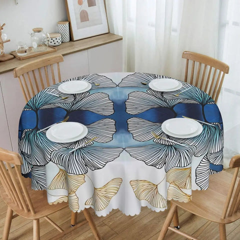 Custom Round Ginkgo Leaf Tablecloth 60 inches Kitchen Dinning Table Cloth Spillproof Table Covers