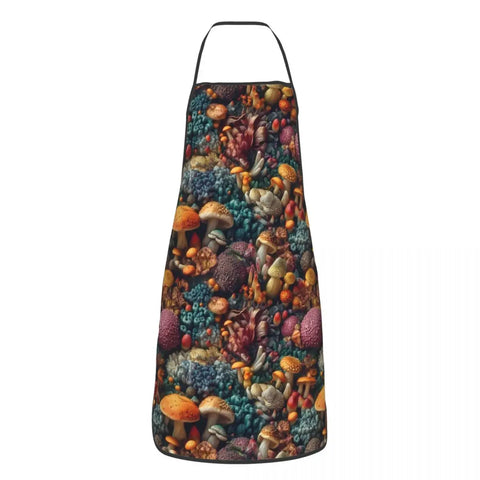 Unisex Vintage Night Mushrooms Apron Adult Women Men Chef Tablier Cuisine for Cooking Kitchen Botanical Forest Garden Painting