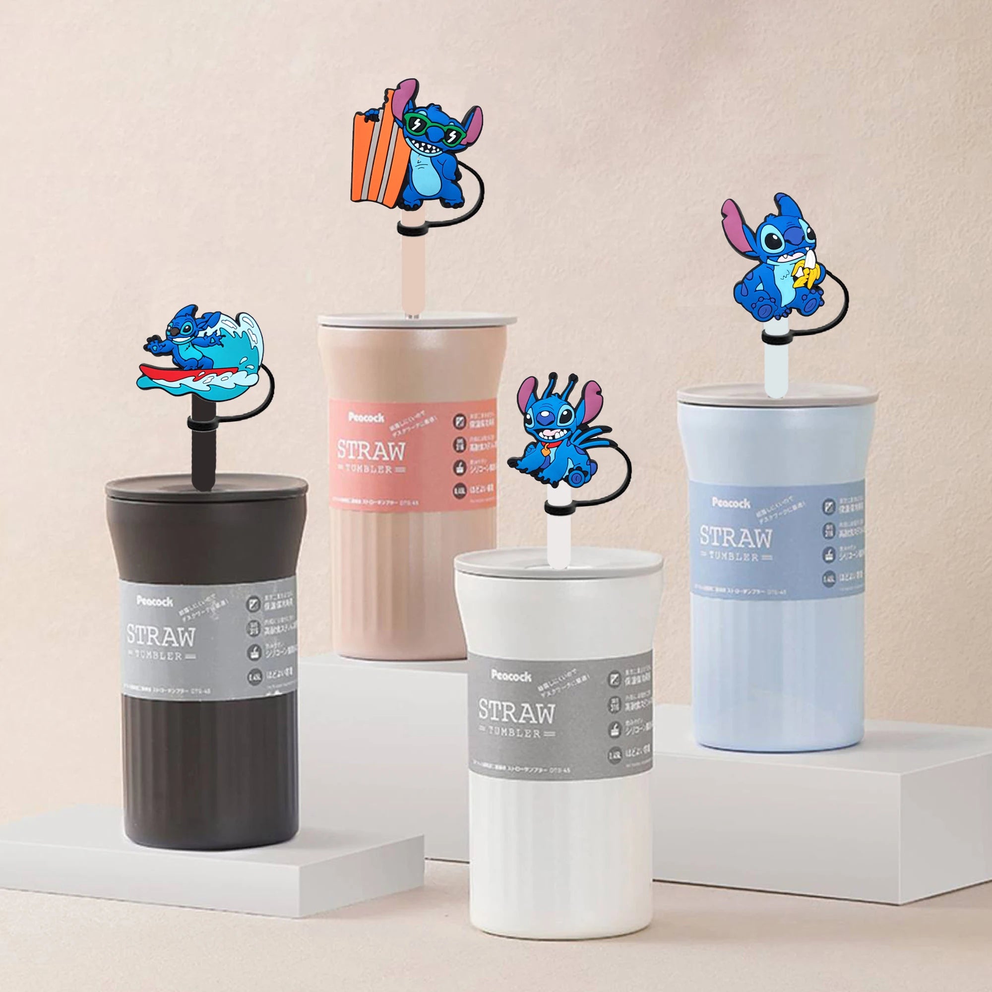 Disney Stitch Cartoon Silicone Straw Covers For Water Glass Bottle Drinking Dust Cap Straw Tip Cover Cup Accessories For 10mm