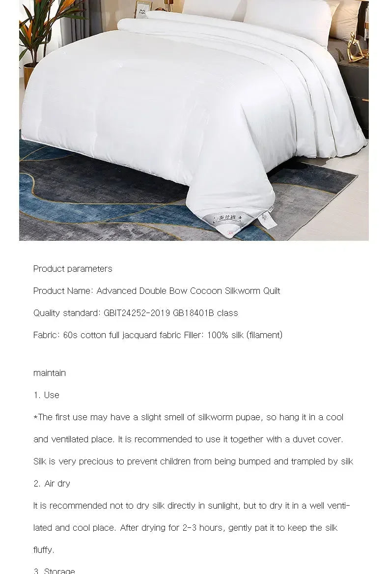 100% Mulberry Silk Quilt Healthy Beauty Handwork Silk Comforters Duvet Silk Filled Double Queen King Quilt 1PCS Durable Bedding