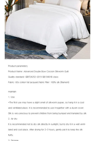 100% Mulberry Silk Quilt Healthy Beauty Handwork Silk Comforters Duvet Silk Filled Double Queen King Quilt 1PCS Durable Bedding