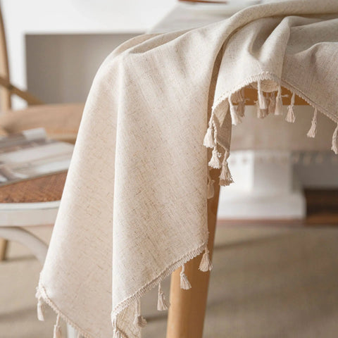 Washable Cotton Linen Tablecloths Fabric Tassel Tablecloth Dust-Proof Table Cover For Kitchen Dinning Tabletop Home Decoration