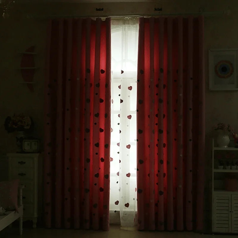 Cartoon Pink Heart Shape Blackout Curtains For Baby Girls Bedroom  Lovely Tulle For Living Room Window Treatment Drapys X-M05#30