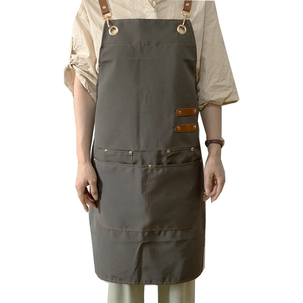 Fashion Unisex Work Apron For Men Canvas Black Apron Bib Adjustable Cooking Kitchen Aprons For Woman With Tool Pockets