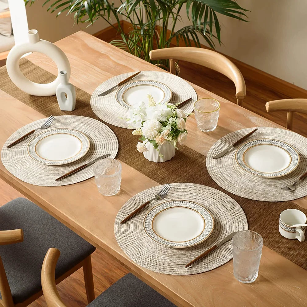 Round Braided Set of 6 Washable Round Placemats for Christmas Kitchen Wedding Dining Table 34cm Woven Heat Resistant Place Mats
