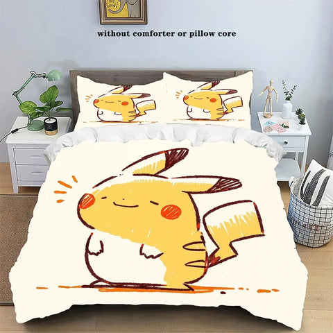 Pokemons Cartoon Anime Bedding Set Kawaii Pikachu Gengar Eevee Charizard Quilt Duvet Cover Children's Set Room Decoration Gift