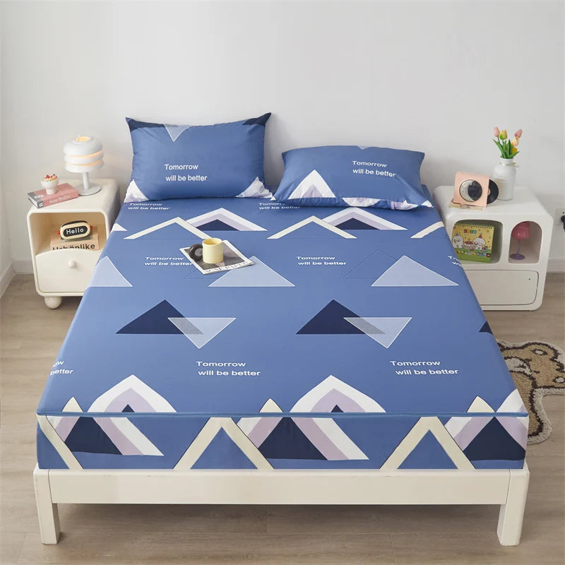 Printing Waterproof Mattress Cover With Zipper Queen Twin Bed Fitted Sheet 6 Sides Removable Inclusive Mattress Protector Pad