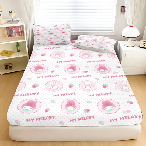 My Melody Cartoon Fitted Sheet for Children Sanrio Soft Elastic Cover Cute Printing Custom Made Bedding Cover