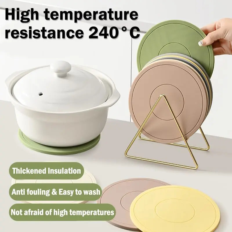Placemats Set of 6, Silicone Trivets, Heat Resistant Pads, with 1 Gold Triangle Holder for Kitchen Hot Pots and Pans Coaster