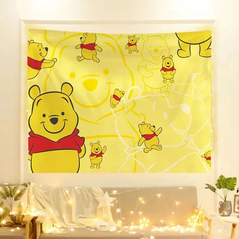 MINISO famous product cute cartoon Winnie the Pooh cartoon background cloth door tapestry cute carpet hanging cloth girl heart b