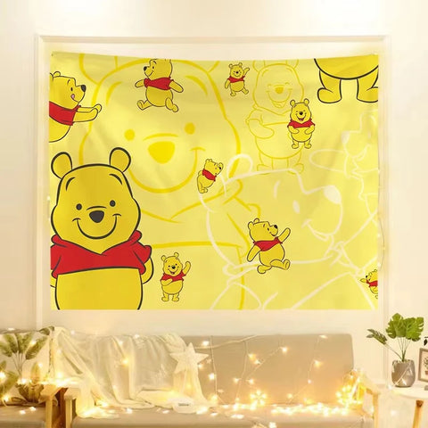 MINISO famous product cute cartoon Winnie the Pooh cartoon background cloth door tapestry cute carpet hanging cloth girl heart b