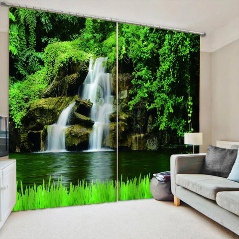 Rainforest Waterfall Print Blackout Curtain Tropical Plants Scenery Window Drapes Living Room Bedroom Nature - Themed Home Decor
