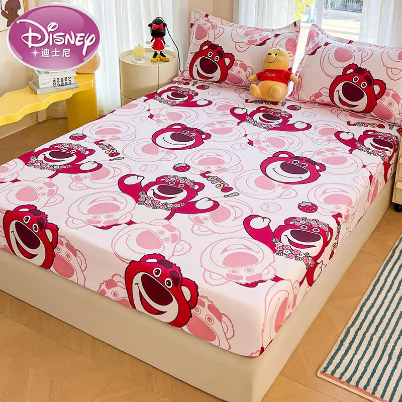 Disney Stitch Bed Mattress Cover Kawaii Cartoon Minnie Pooh Bear Lotso Bed Linen Fitted Sheet For Kids Adult Single Queen Size