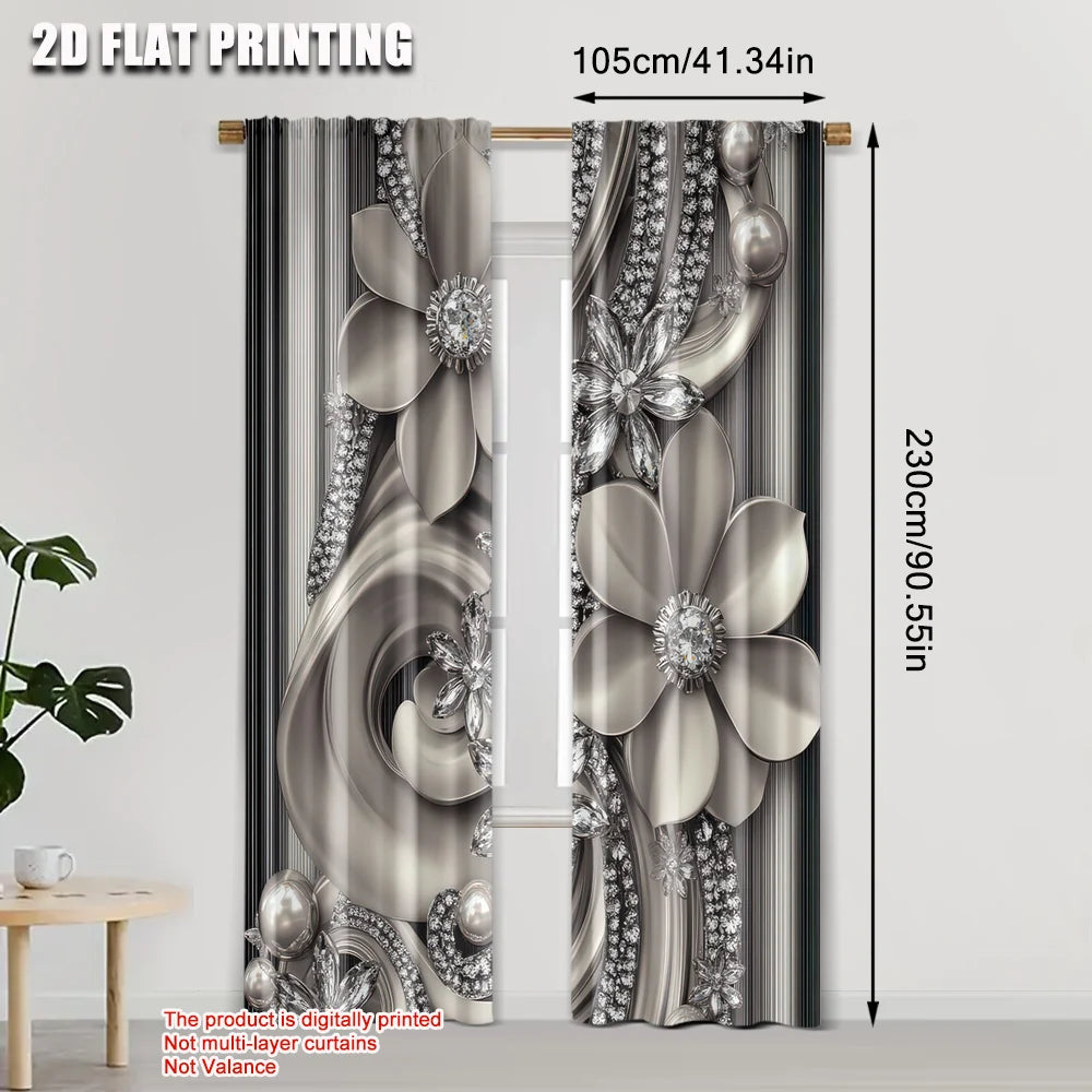2Pcs Elegant Antique Pearl Flower Blackout Curtains For Home Decor Enhance Your Living Space And Privacy Protection