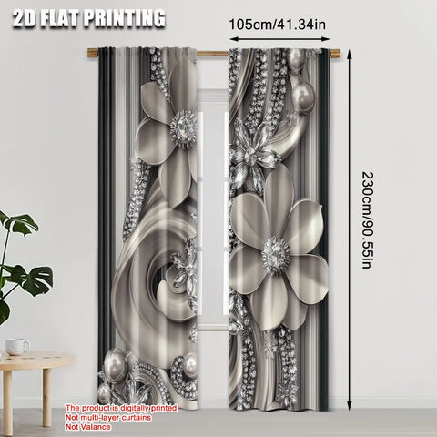 2Pcs Elegant Antique Pearl Flower Blackout Curtains For Home Decor Enhance Your Living Space And Privacy Protection