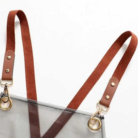 B0KC Transparent TPU Back Cooking Apron Oil-proof Overall Household Kitchen Women Work Clothes with Pocket Halter Apron