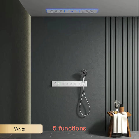 Luxury Brass Ceiling Mount Thermostatic LED digital display Shower Set System Bluetooth Music Rain Shower Head Bathroom Faucet