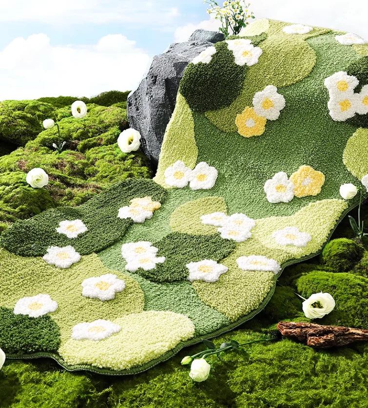 Tufted Carpet 3D Moss Floral Rug Shaped Floor Mat Non-Slip Bottom Bedside Rug Living Room Rug Home Decor