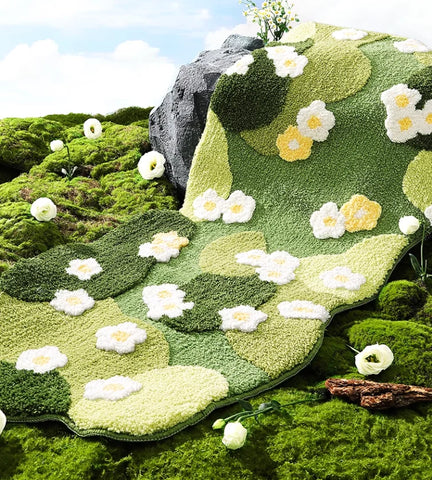 Tufted Carpet 3D Moss Floral Rug Shaped Floor Mat Non-Slip Bottom Bedside Rug Living Room Rug Home Decor