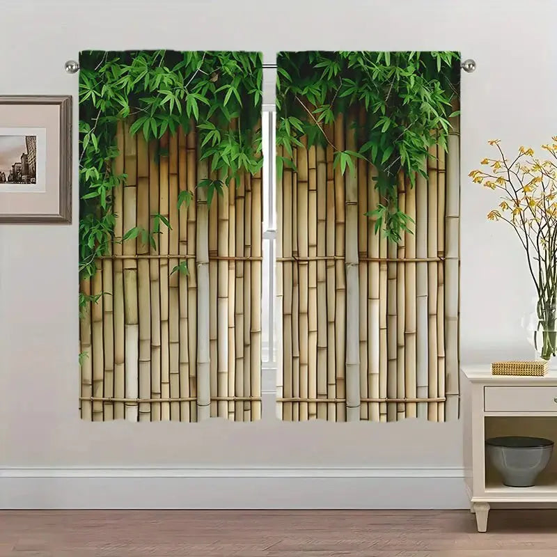 2pcs modern bamboo jacquard design printed curtains, pole bag curtains, home decoration, room decoration