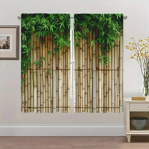 2pcs modern bamboo jacquard design printed curtains, pole bag curtains, home decoration, room decoration