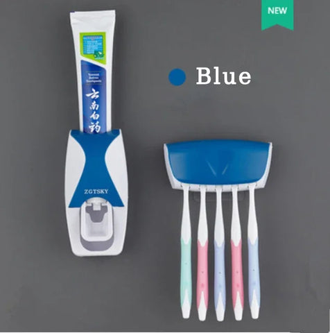 2PCS Automatic Toothpaste Dispenser Wall Mount Dust-proof Toothbrush Holder Wall Mount Bathroom Accessories Set Squeezer