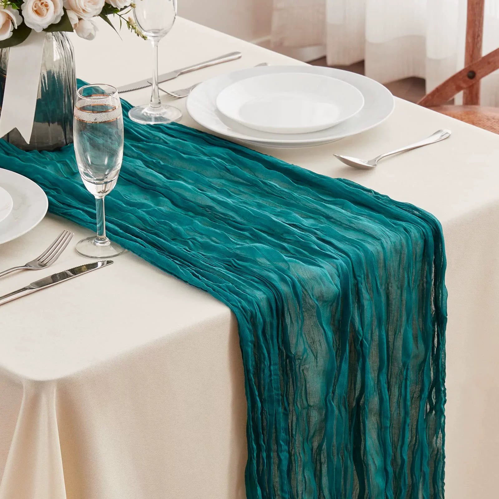 1PC Gauze Voile Table Runner Boho Pink Blue Cheesecloth Dinning Table Decoration For Wedding Party Banquet Bride Shower