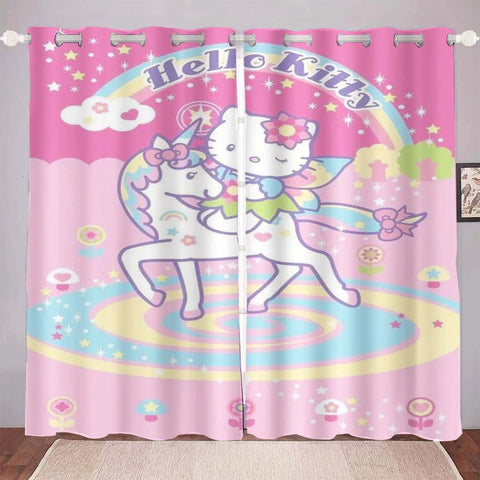 Hello Kitty Cartoon Curtains for Living Room Home Decor Blackout Bedroom Balcony Screen Dustproof Cute Gifts for Children