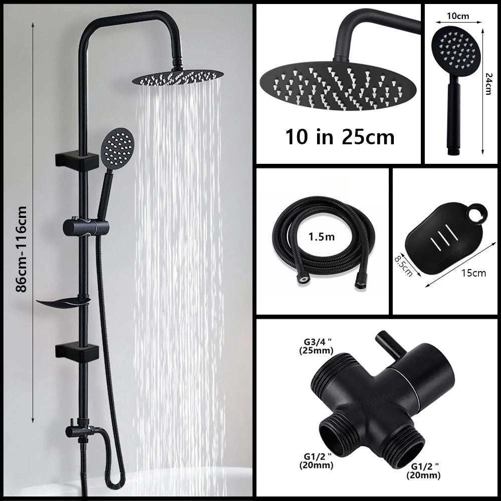 Split Rain Shower Column Set 304 Stainless Steel Shower Head Bathroom Water Connector Showers System Accessories Bathtub Faucet