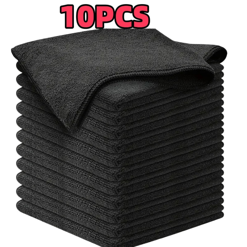 10Pcs Black Towel Car Wiping Towel Ultra-Fine Microfiber Car Cleaning Cloth - Thickened Absorbent Household Kitchen Towel