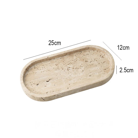 Minimalism Marble Tray for Perfume Candles Jewelry Travertine Stone Vanity Tray for Dresser Countertop Coffee Table Serving