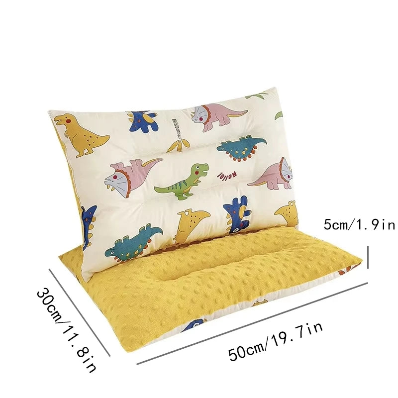 Soft Baby Pillow with Adorable Cartoon Print, Cotton and Microfiber Filling, Gentle Fabric, All-Season Comfort Soothing Cushion
