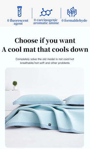 New summer ice silk cool mat bed sheet set, machine washable ice silk cold feeling bed sheet, a mat for sleeping naked in summer