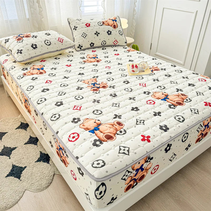 Adorable Quilted Washed Cotton Fitted Mattress Cover - Super Cute Girl's Design, Hypoallergenic
