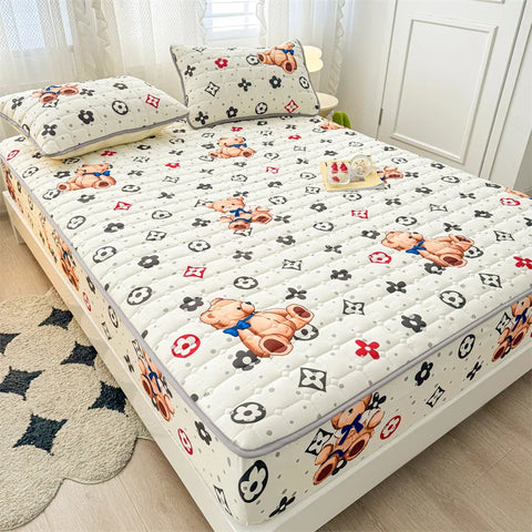 Adorable Quilted Washed Cotton Fitted Mattress Cover - Super Cute Girl's Design, Hypoallergenic