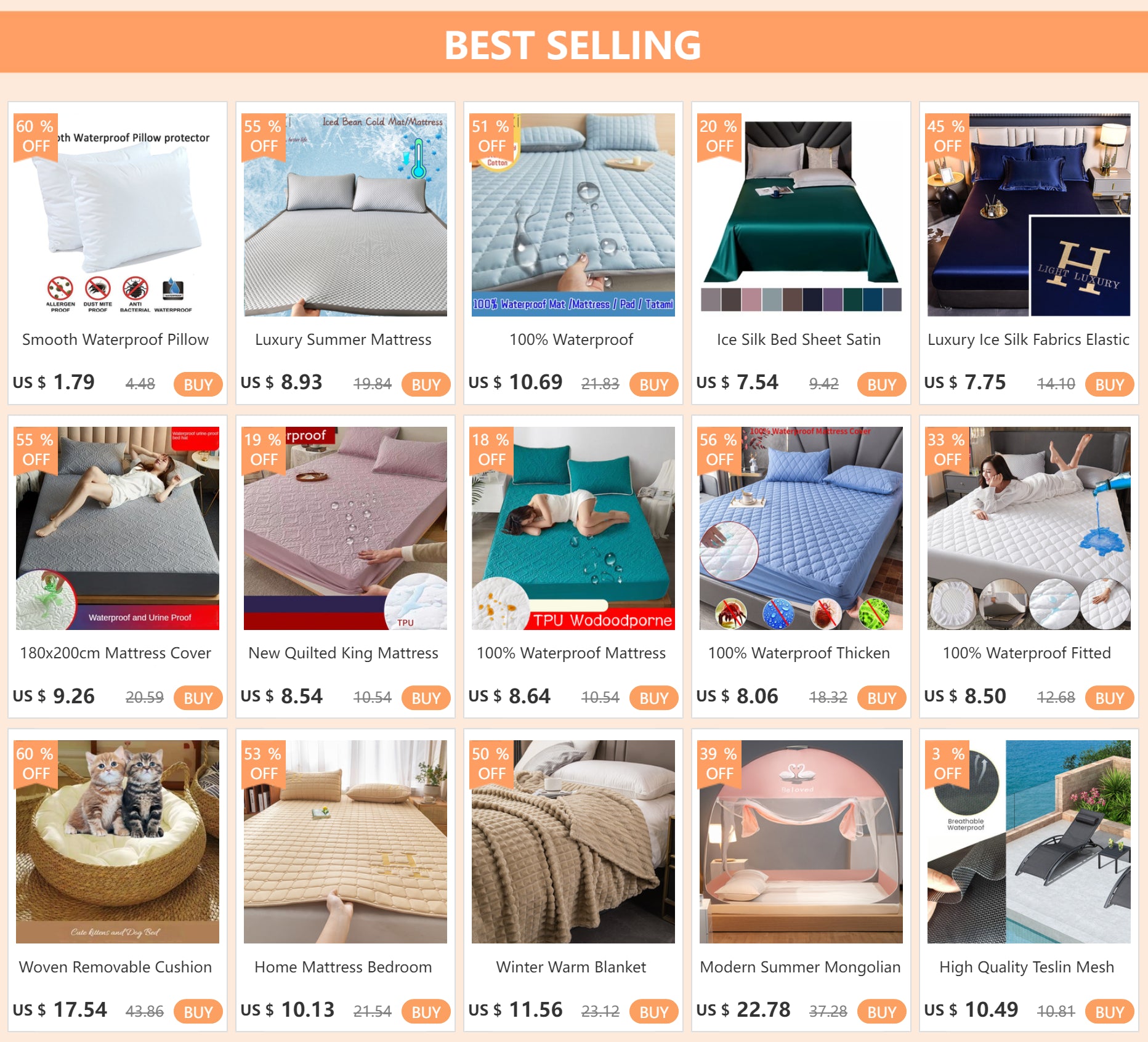 100% Waterproof Quilted Fitted Bed Sheet with Elastic Band Soft Mattress Protector Cover Twin Queen King 160x200cm Home Decor
