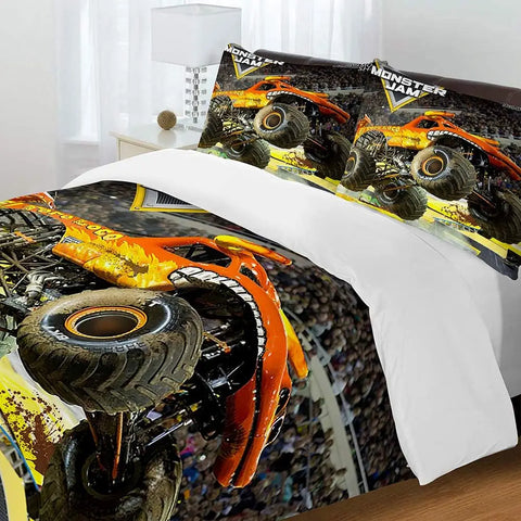 Cartoon Monster Truck Duvet Cover Sets,Soft Comfortable Breathable Bedding Set  with Pillowcases Zipper for Kids Boys Girls