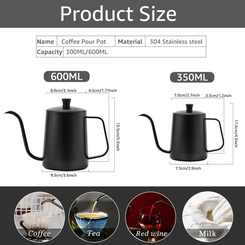 Gooseneck Drip Kettle Coffee Tea Pot 350/600ML Stainless Steel Drip Kettle Swan Neck Thin Mouth Non-stick Coating Food Grade