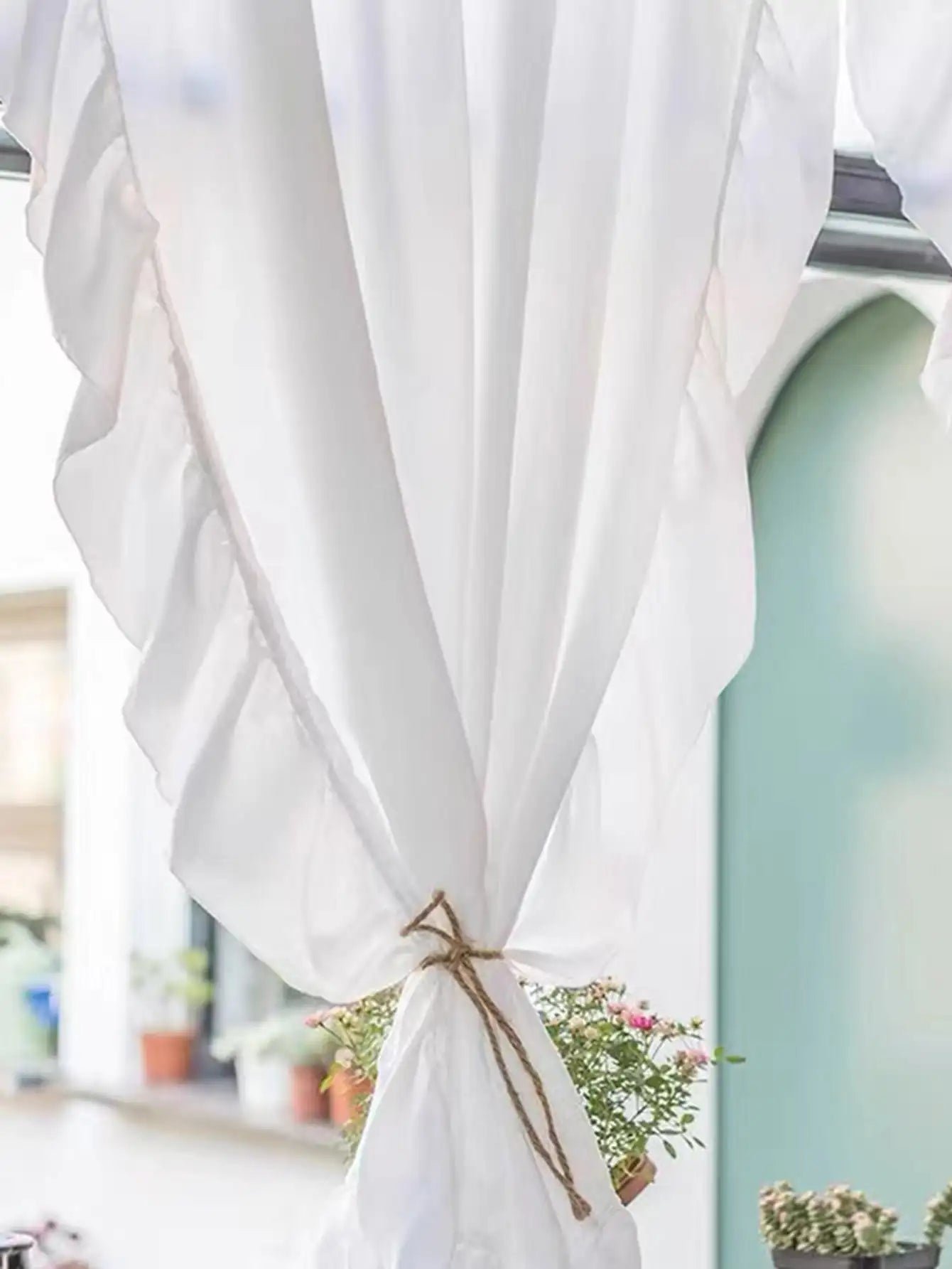 White Half-Curtain Mini for Bedroom Kitchen Door Drape Cafe Window Panel Sheer Tulle Curtain 1 Pcs