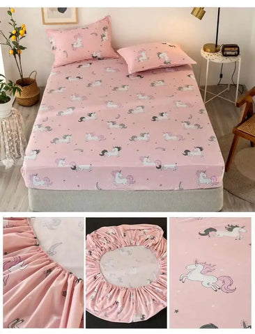 Solstice Kids Dinosaur Bed Sheet Set - Cartoon Printed Draps De Lit With Pillowcase, Elastic Fitted (Single/Twin, 100% Cotton)