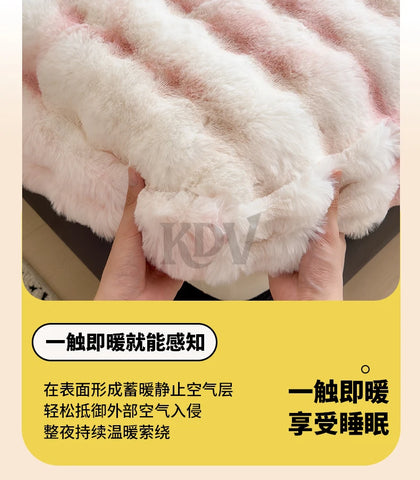 Luxury Faux Rabbit Plush Fitted Sheet with Deep Pocket Winter Thicken Warm Mattress Protector Soft Fluffy Double Mattress Cover