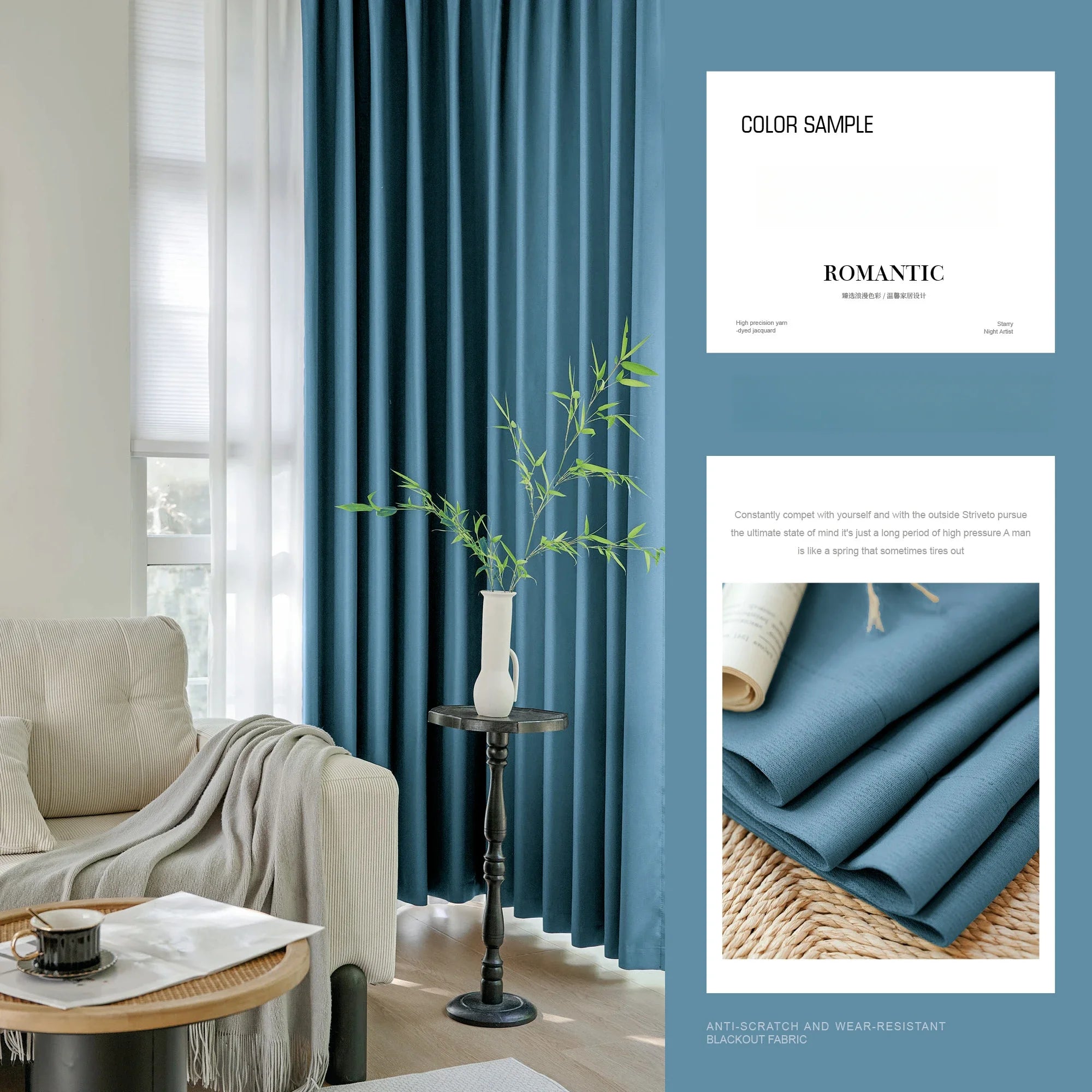 Grey Blackout Curtains Thermal Insulation Cotton Linen Drapes for Bedroom Living Room Sunshade Luxury Custom Window Treatments