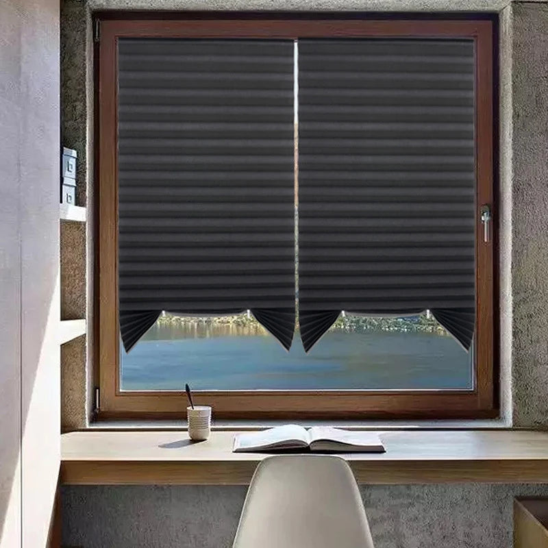 Simple Adhesive Window Shades Non-woven Fabric Pleated Zebra Blinds Roller Room Blackout Curtain For Bedroom Living Room Balcony