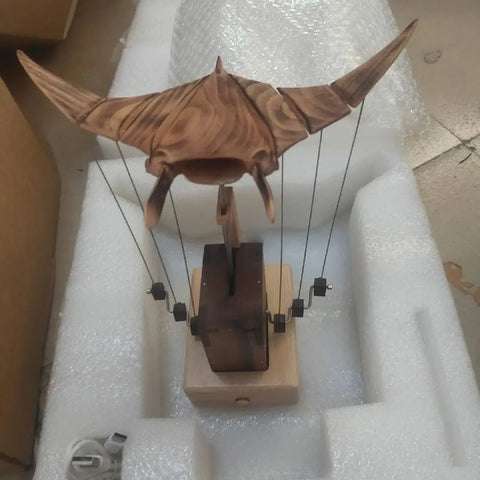 Hand-carved Flying Manta Ray Kinetic Sculpture - Unique Wooden Desktop Ornament for Home/Office Decoration & Gifting