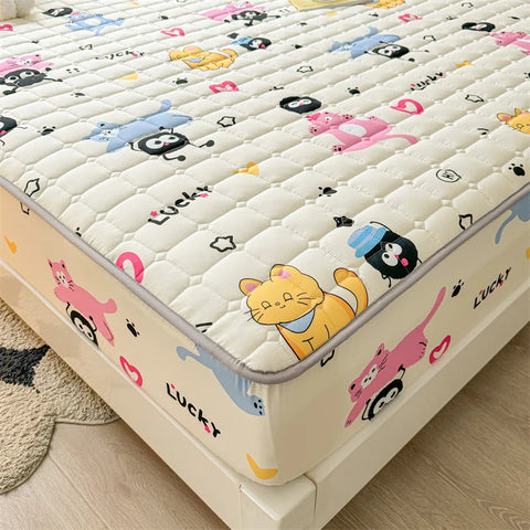 Adorable Quilted Washed Cotton Fitted Mattress Cover - Super Cute Girl's Design, Hypoallergenic
