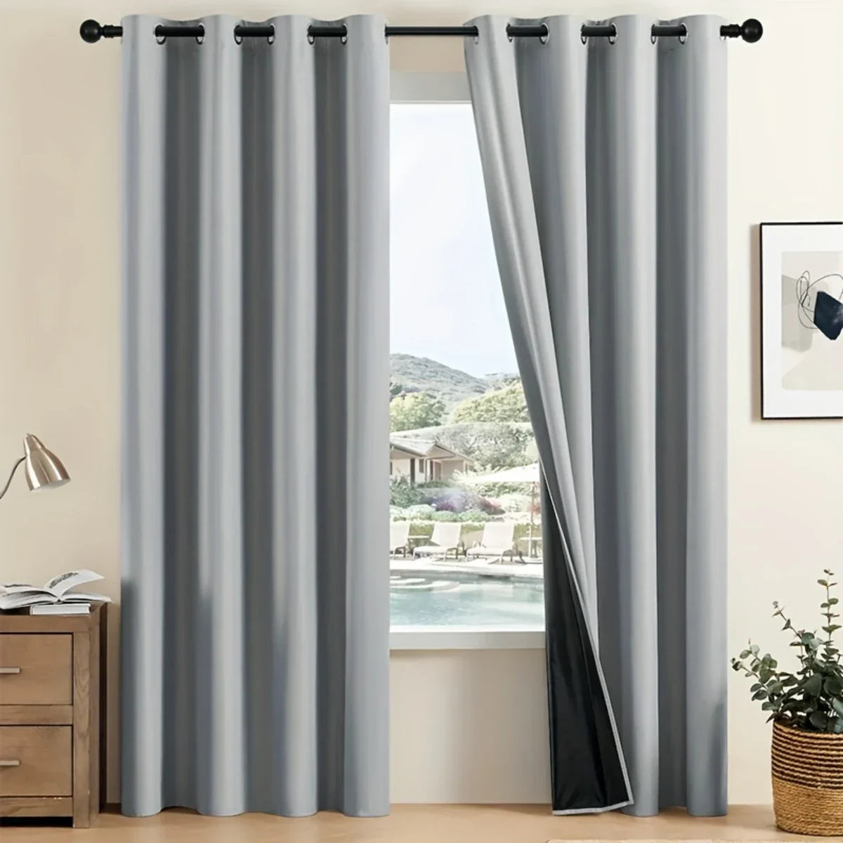 2pcs 100% Blackout Curtains, Thermal Insulated Window Drapes, Window Curtains for Bedroom Living Room, Home Decoration