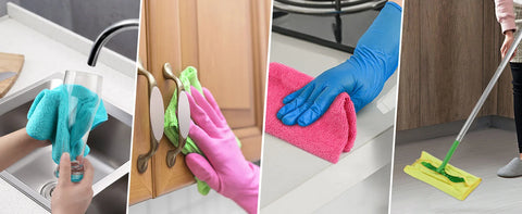 Microfiber Cleaning Cloth 12 Pack Cleaning Rags Cleaning Towels with 4 Color Assorted 11.5"X11.5"(Green/Blue/Yellow/Pink)