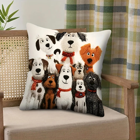 "Adorable Dog Family Pillow Cover Soft Plush Gift for Kids Adults No Insert Included Cozy Decorative Cushion Case"