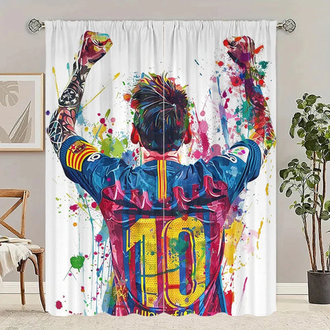 Various Football Number 10 Players -2 pieces - Printed curtains, 100% polyester, suitable for home decor (excluding poles)